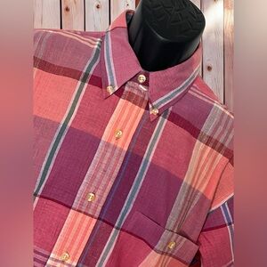 Vintage New Chaps Ralph Lauren Madras Plaid Shirt Medium Short Sleeves Preppy